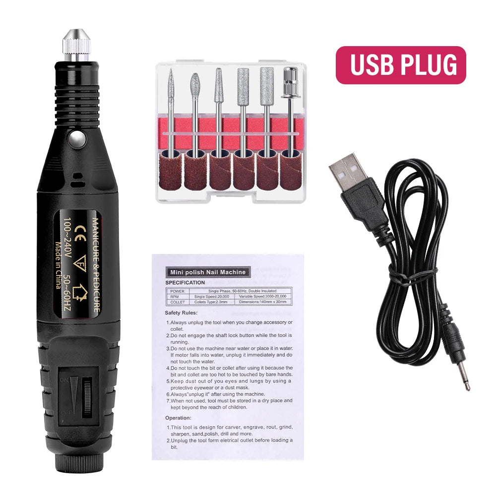 LULAA Set de Taladro Eléctrico para Uñas, Equipo de Molienda para Pedicura, Molinillo para Manicura, Herramienta Profesional de Pulido de Uñas