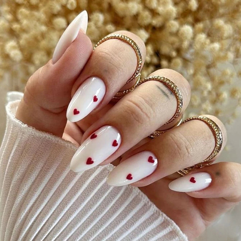 24pcs Long Almond Fake Nails White French Press on Nails Simple Full Cover Detachable Nail Tips