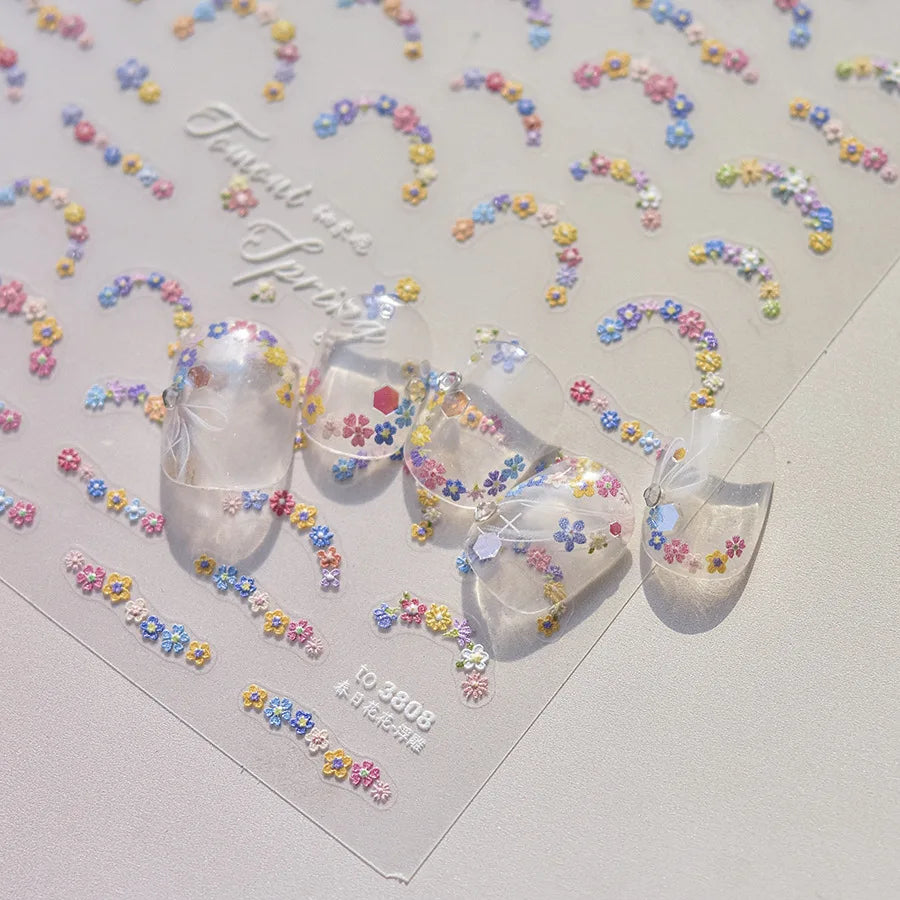 1Sheet 5D Soft Embossed Relief Nail Stickers Cute Daisies Self Adhesive Slider Stickers Press On Nails DIY Japanese Nail Art Dec