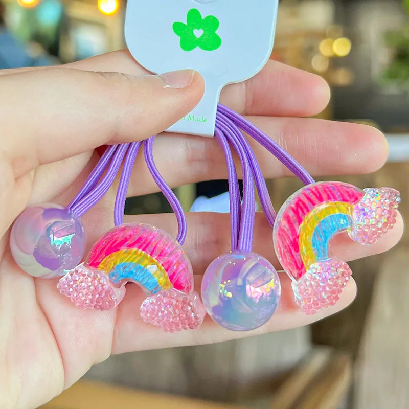 2 Pcs Cute Cartoon Scrunchies Girls Children Elastic Hair Rubber Band Accessories Tie Hair Bead Rope Headdress Headwear Ornament