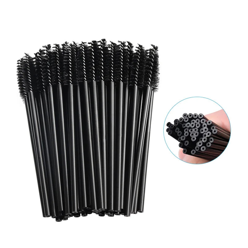 50 unidades de cepillos de maquillaje desechables de cristal para cejas, aplicador de varitas de rímel con mango de diamante, herramientas de extensión de pestañas