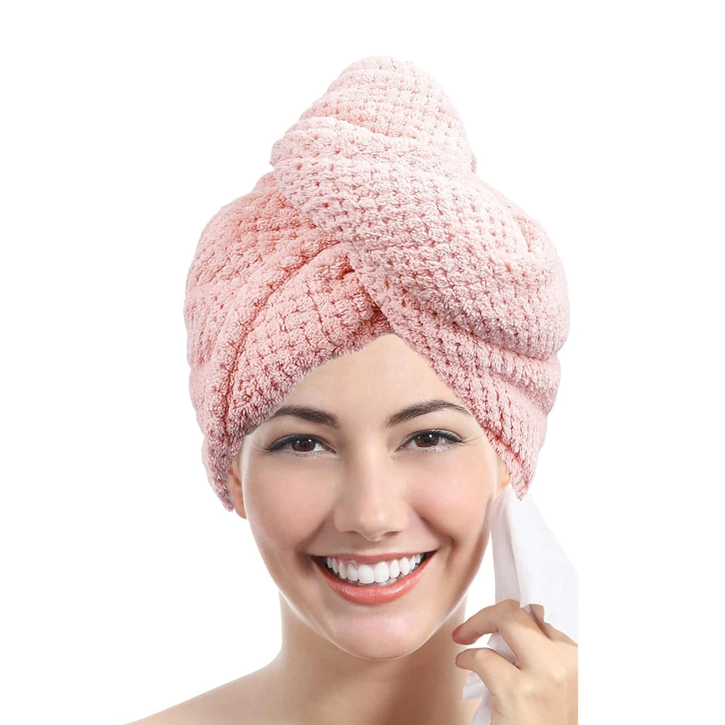 Toalla de Pelo de Color Liso Gorro Texturizado para Cabello Seco 25 x 65 cm Envoltura de Toalla Absorbente para Cabello con Botón para Mujeres
