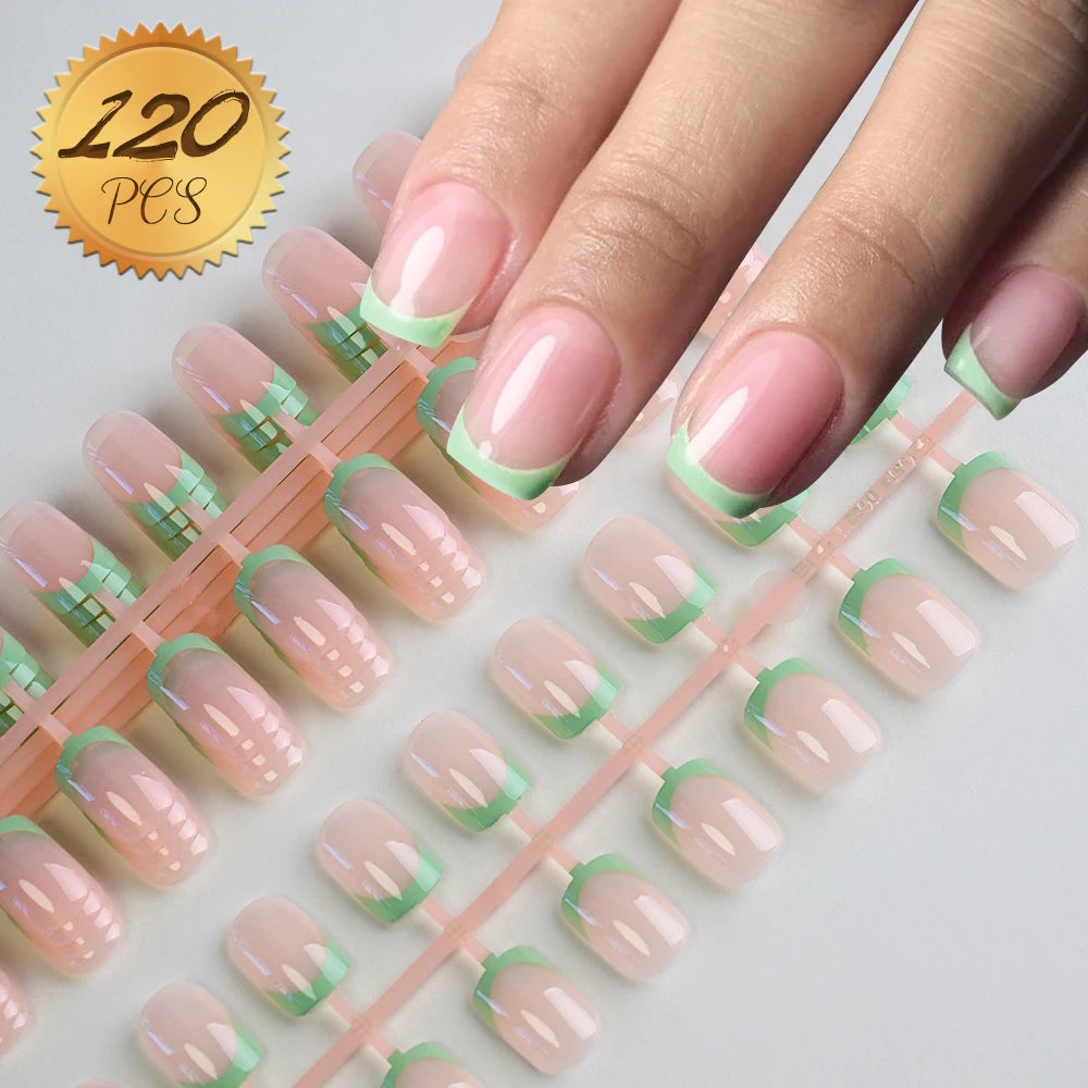 100Pcs Light Pink Press on Nails Short Medium Square Wearable Fake Nails Tips 10 Sizes Full Cover False Nails Finger Decoration