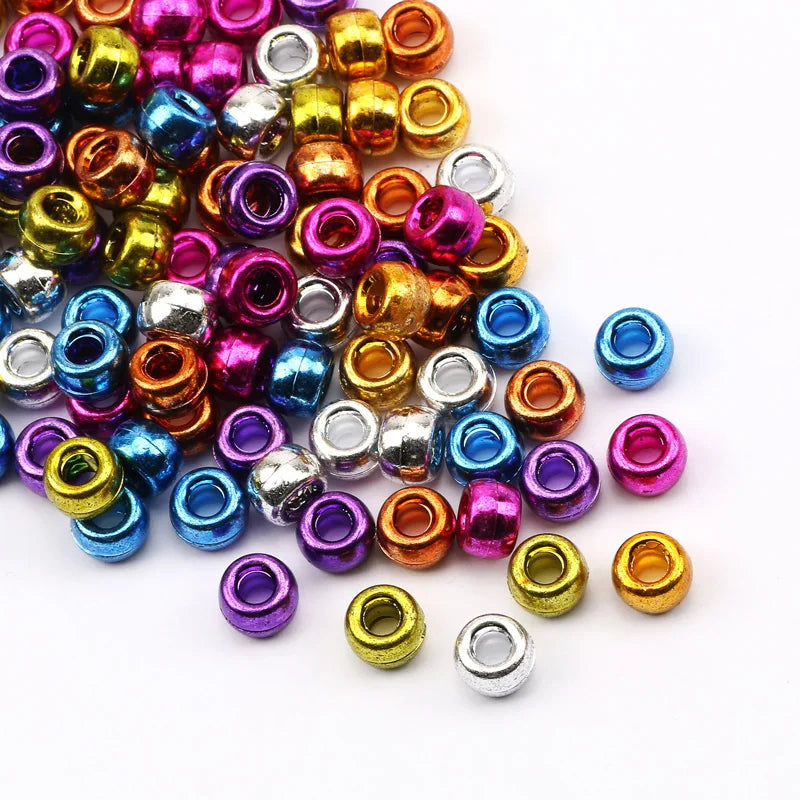 100pcs 6*9mm Round Dreadlock Acrylic Beads Big Hole Spacer Hair Beads for Jewelry Making DIY Bracelet Necklace Craft Needlework