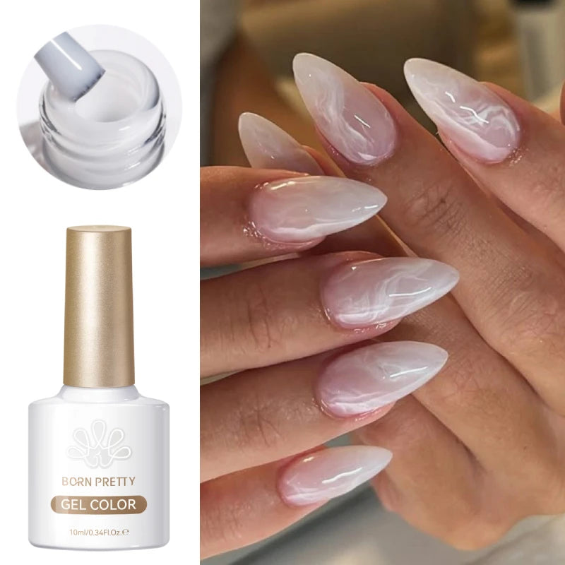 BORN PRETTY 10ml Esmalte de Uñas de Gel Blanco Leche Traslúcido Semipermanente Soak Off UV LED Barniz para Uñas Manicura Nail Art