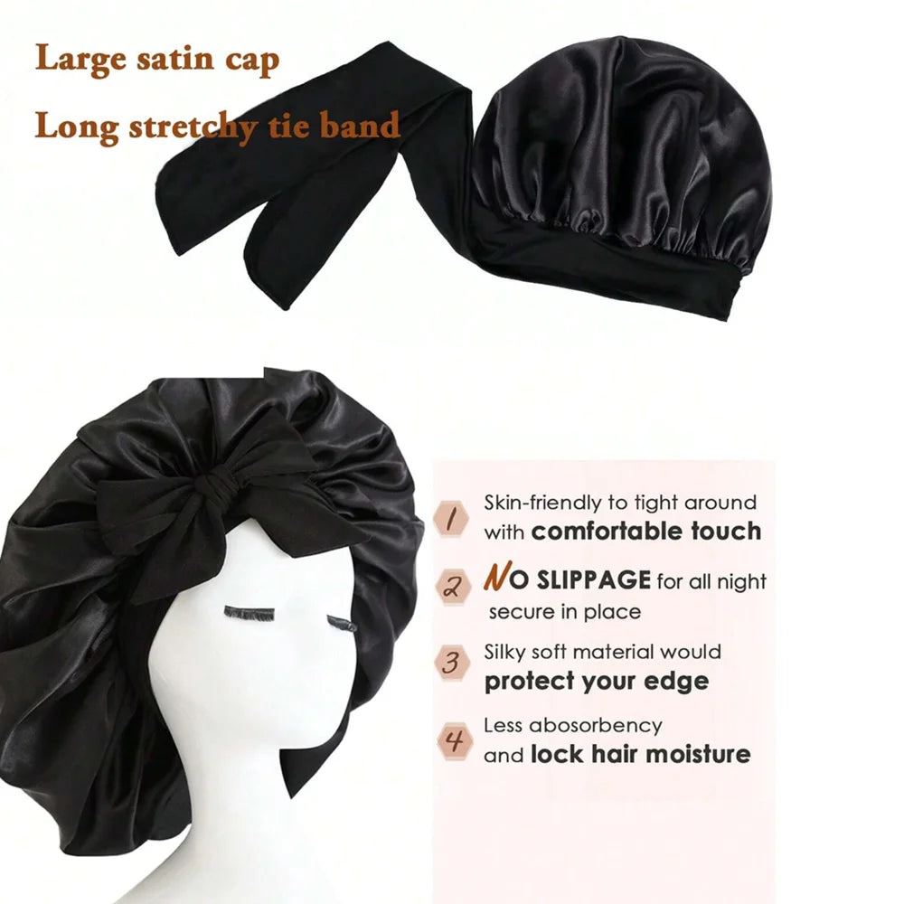 Gorro de satén Gorro de seda Gorro ajustable para dormir Gorro para el pelo con cinta Gorros para mujeres y hombres