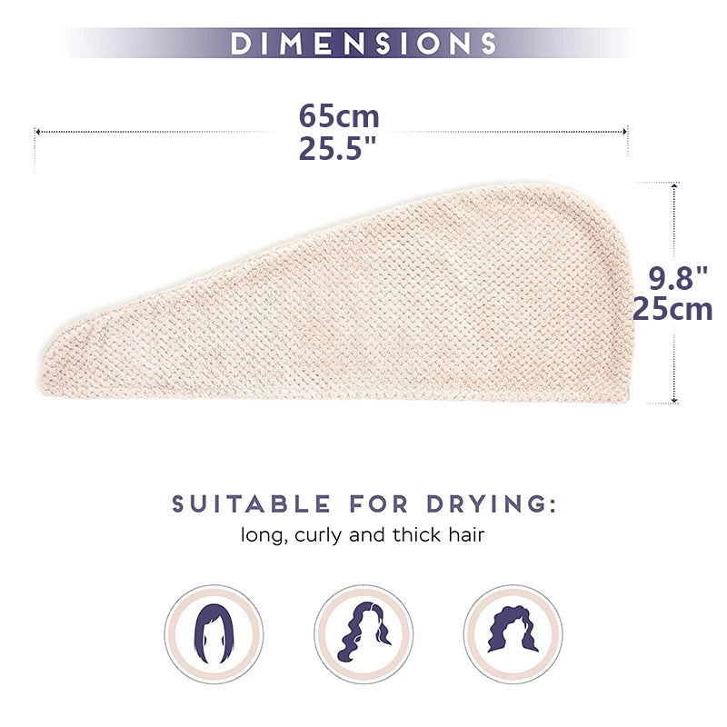 Toalla de Pelo de Color Liso Gorro Texturizado para Cabello Seco 25 x 65 cm Envoltura de Toalla Absorbente para Cabello con Botón para Mujeres