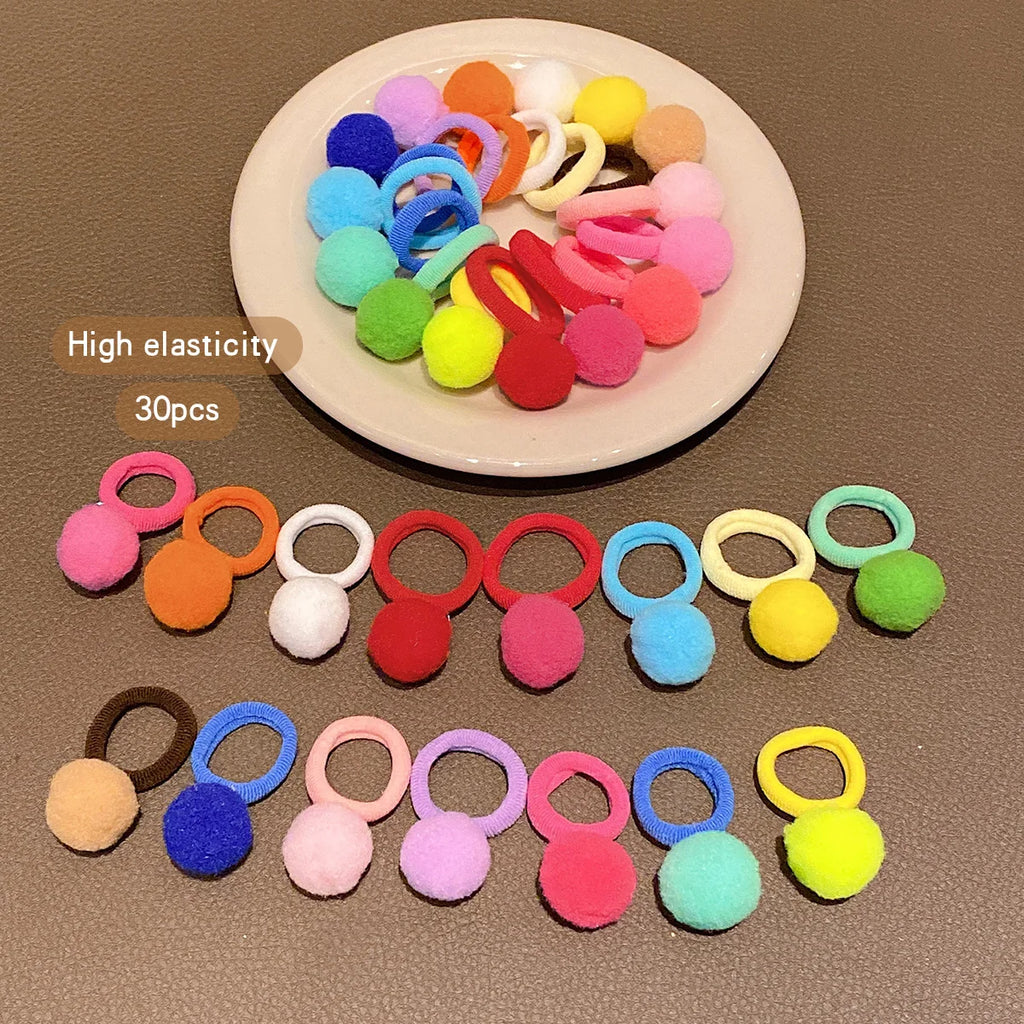 30 colorful random ball hairbands, hair balls, and rubber bands suitable for daily use as hair accessories