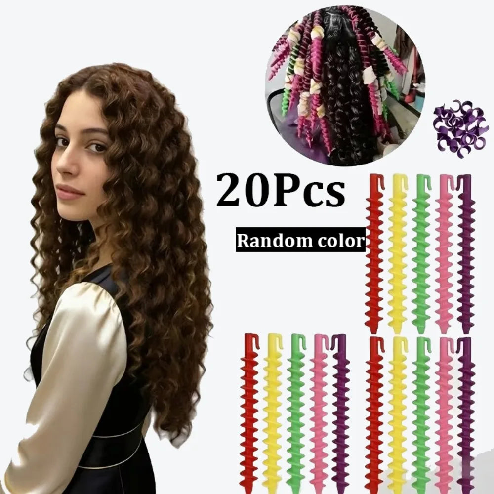 20Pcs Set Heatless Curls Mixed Color Spiral Hair Styling Tools Random Curling Rods for Cold Perming Suitable for Hair Salons