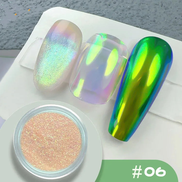 12 Grids Mirror Effect Mermaid Nail Powder Holographic Pearl Chrome Pigment Fine Glitter Dipping Powder Nail Crafts Supplies