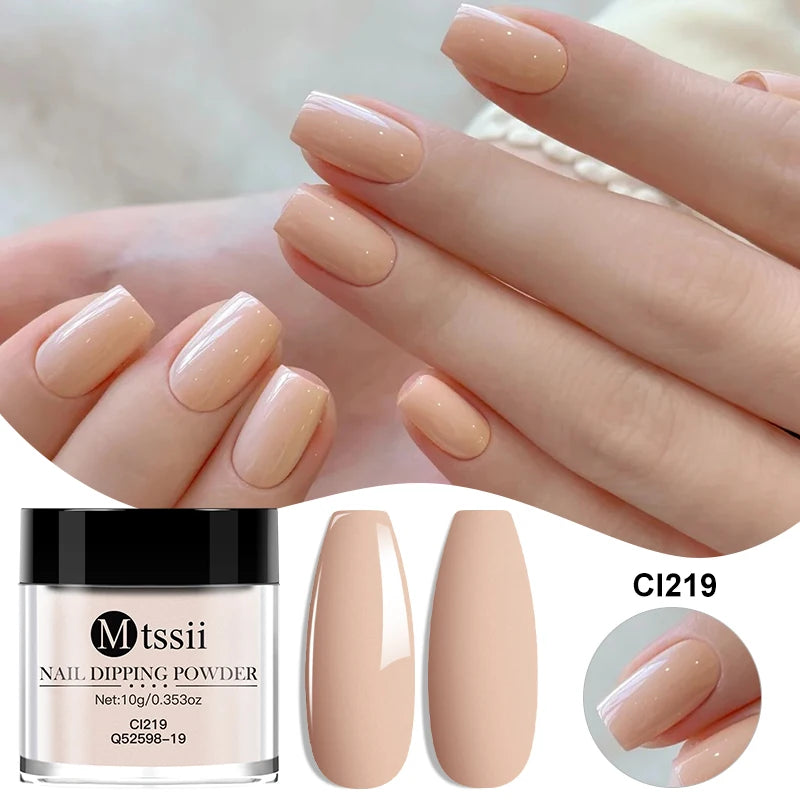 MTSSII 10g Nail Dipping Powder Natural Dry No Lamp Cure DIY Nail Art Decoration Pigment Dust Glitter Long Lasting Manicure Salon