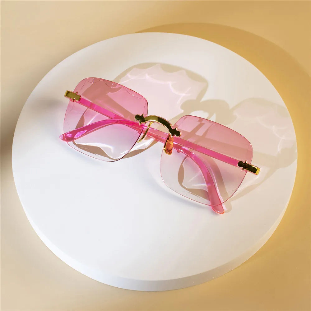 4PCS Square Rimless Sunglasses Women Luxury Brand Designer Summer Red Glasses Fashion Sun glasses For Men Shades Oculos