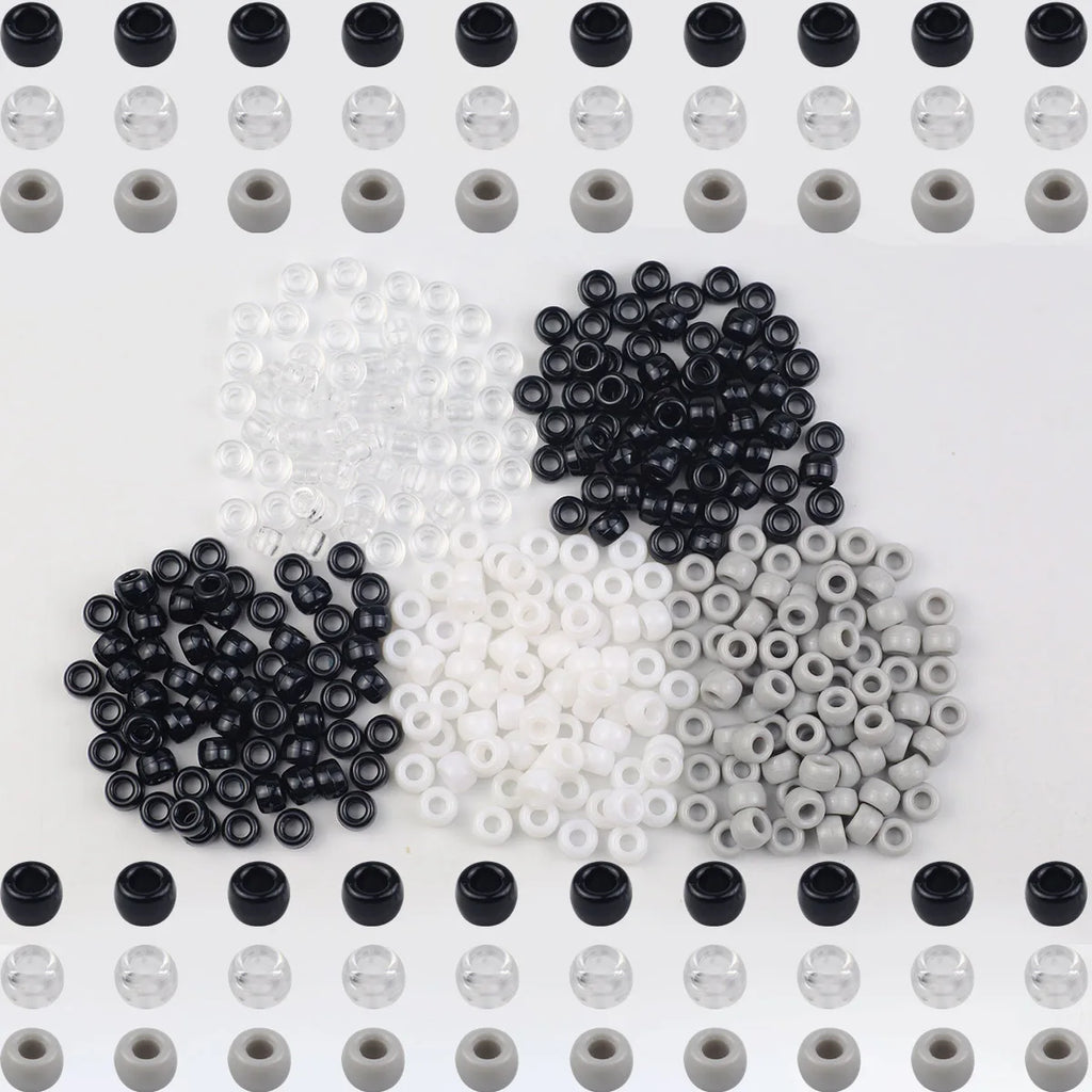 Round Plastic Pony Beads 6x9mm 200-1200pcs For Jewelry Making DIY Hair Braids And Party Decorations Black White Grey Loose Beads