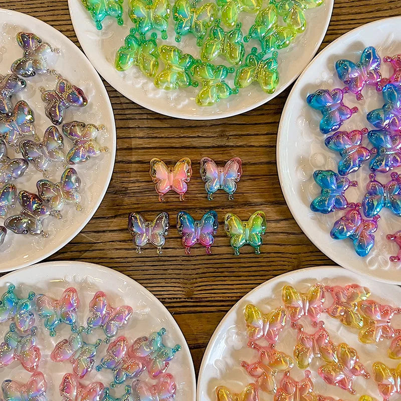 DIY accessories color gradient phoenix tail butterfly cartoon hair accessories butterfly UV plated acrylic material loose beads