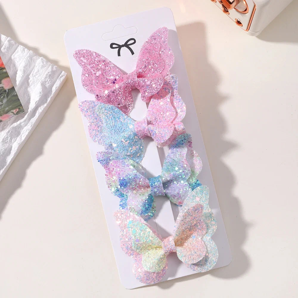 4Pcs Women Girl Glitter Butterfly Hair Clip for Children Sequins Bow Hairpins Cute Headwear Trendy Hairgrip Hair Accessories