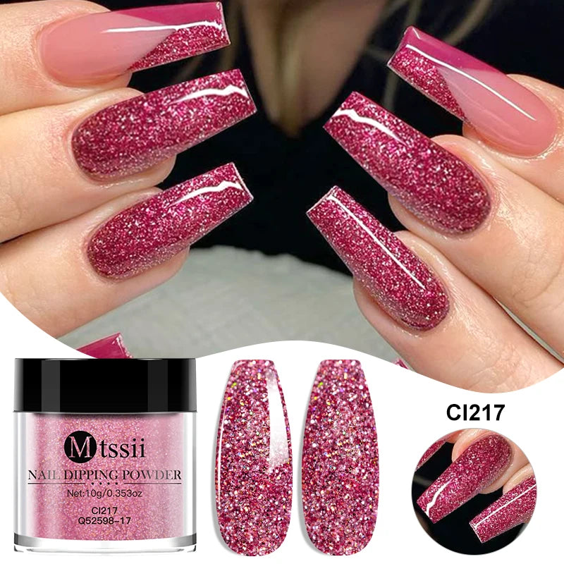 MTSSII 10g Polvo para inmersión de uñas Secado natural Sin curado con lámpara Arte de uñas DIY Decoración Pigmento Polvo Brillo Manicura de larga duración Salón