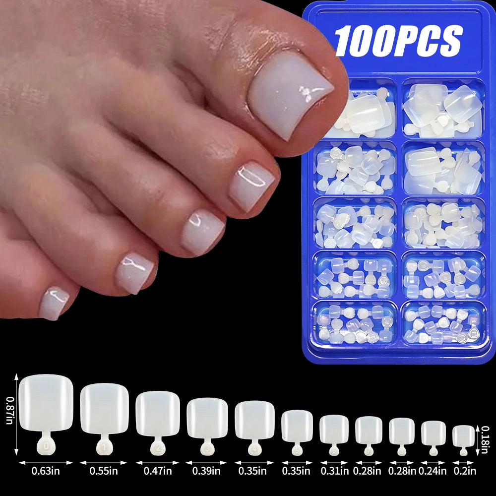 100Pcs Light Pink Press on Nails Short Medium Square Wearable Fake Nails Tips 10 Sizes Full Cover False Nails Finger Decoration