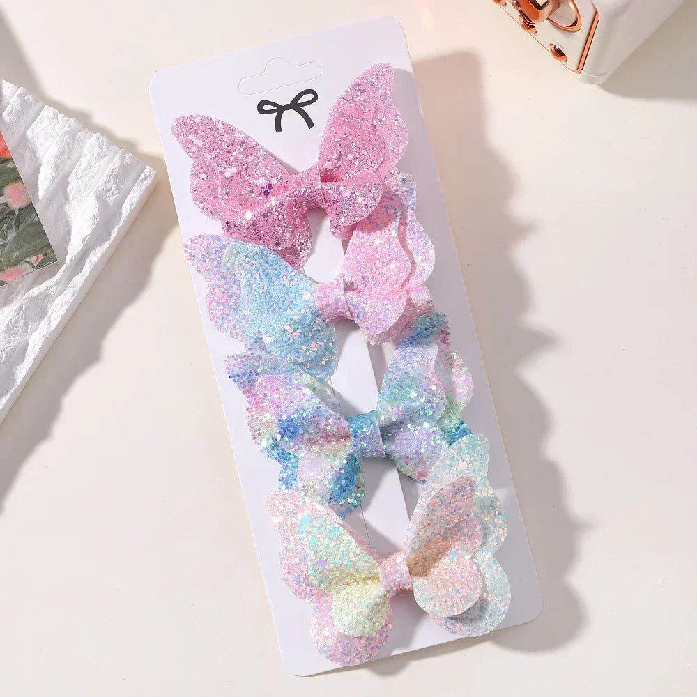 4Pcs Women Girl Glitter Butterfly Hair Clip for Children Sequins Bow Hairpins Cute Headwear Trendy Hairgrip Hair Accessories