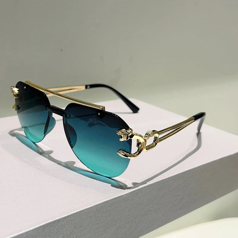 KAMMPT Rimless Pilot Sunglasses Men Fashion Vintage Gradient Casual Shades Women Trendy Brand Design Outdoor Decor Sun Glasses