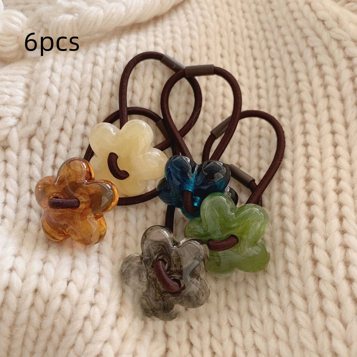 6PCS Translucent Flower Hair Ties Set, Colorful Resin Elastic Bands, Adorable Hair Accessories, Perfect for Ponytails & Braids