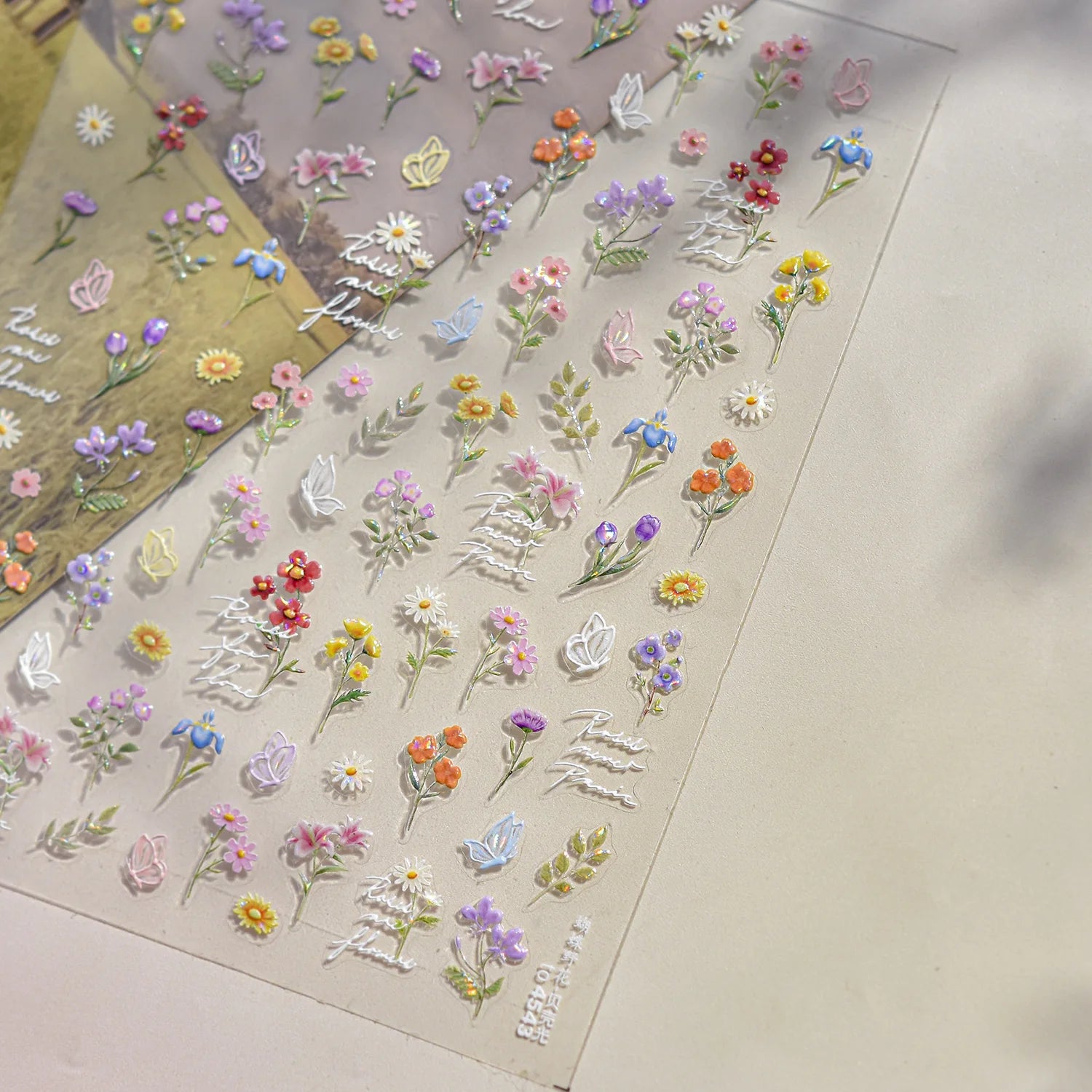 1Sheet 5D Soft Embossed Relief Nail Stickers Cute Daisies Self Adhesive Slider Stickers Press On Nails DIY Japanese Nail Art Dec