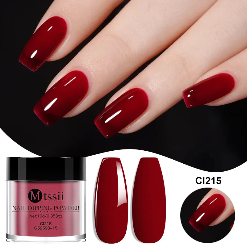 MTSSII 10g Polvo para inmersión de uñas Secado natural Sin curado con lámpara Arte de uñas DIY Decoración Pigmento Polvo Brillo Manicura de larga duración Salón