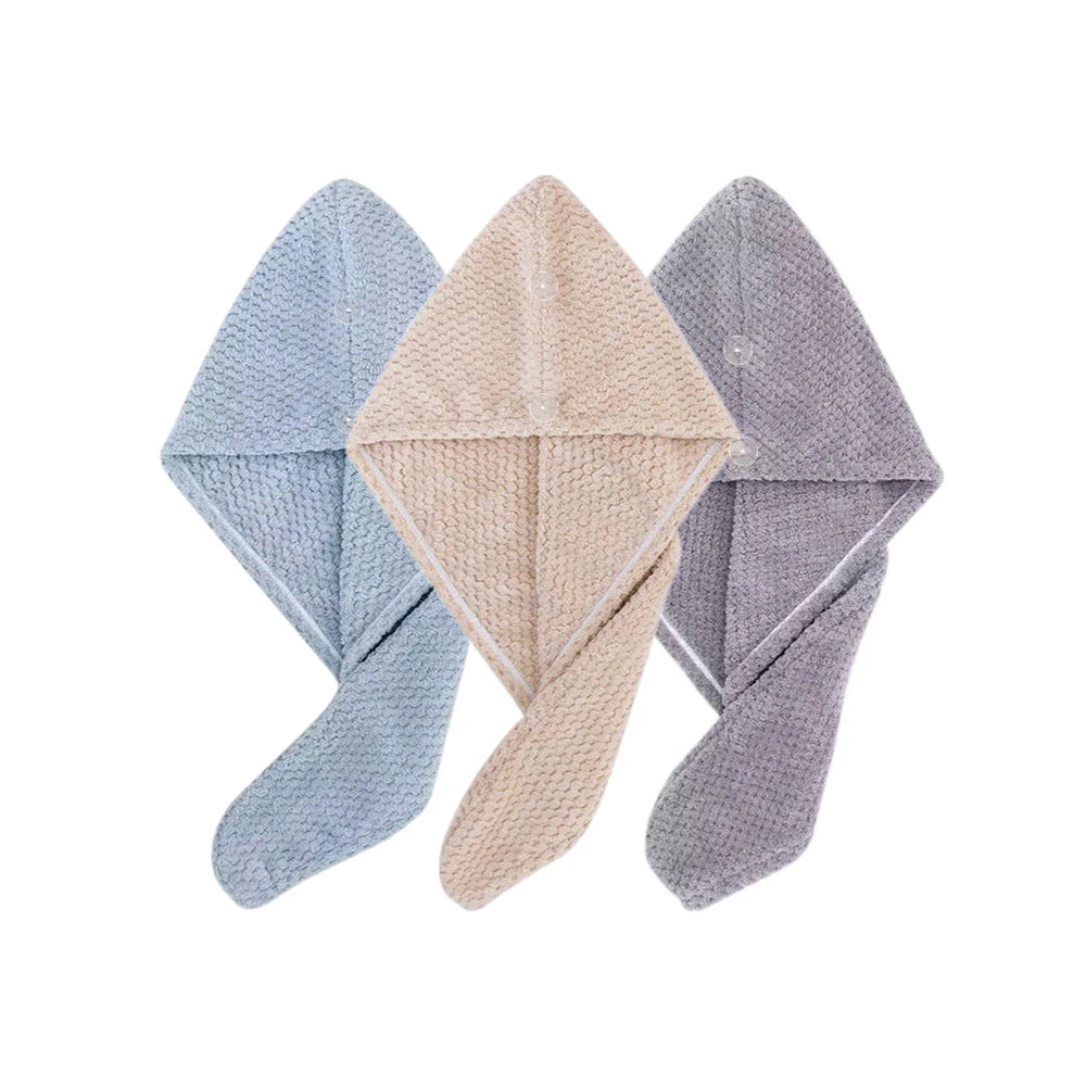 Toalla de Pelo de Color Liso Gorro Texturizado para Cabello Seco 25 x 65 cm Envoltura de Toalla Absorbente para Cabello con Botón para Mujeres
