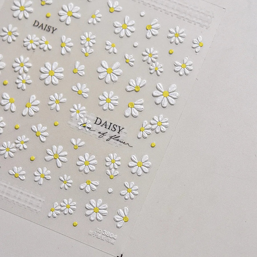 1Sheet 5D Soft Embossed Relief Nail Stickers Cute Daisies Self Adhesive Slider Stickers Press On Nails DIY Japanese Nail Art Dec