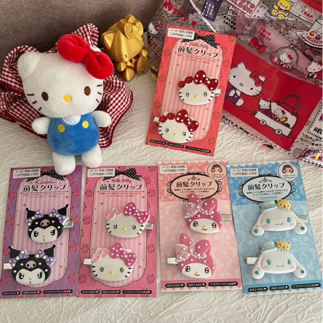 2Pcs Sanrio Character Hair Clips Set Hello Kitty Kuromi Cinnamoroll My Melody Hair Barrettes for Girls Women