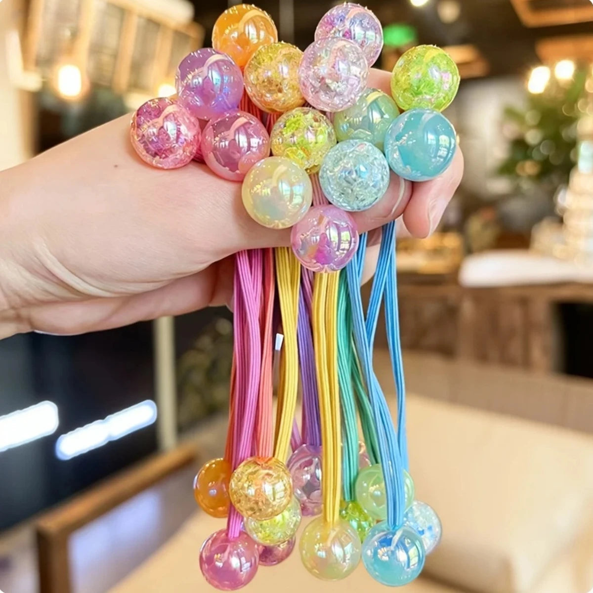 Sweet and Cute Candy-Colored Double-Ended Round Bead Hair Ties for Girls, Rubber Bands Suitable for Daily Wear, School Outfits, and as Gifts for Friends